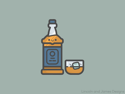 John Whiskey and Ice Cube Derek bottle character cube cute design drink glass ice illustration kawai logo sticker vector whiskey