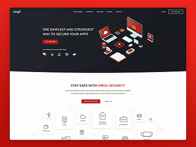 Virgil Security Main Page art clean icons illustration isometric landing page lp security ui ux web website