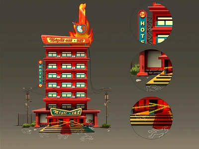 Hotel "Night cat" 2d 2d digital cat cg cg art cgart cgartist criminal hotel illustration skillsup