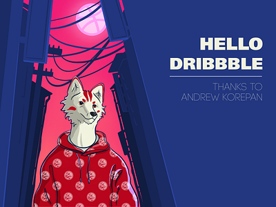 Hello Dribbble animal anime art design fox hello hello dribble illustration illustrator kitsune