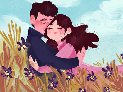 In a field of purple flowers book illustration characterdesign characters illustration