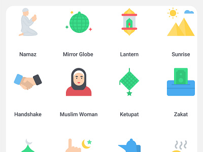 Ramadan Kareem Flat Icons set arabic teapot celebration coffee pot globe handshake islam lamp lantern light meeting mirror mountain sunrise party pyramid ramadhan reflection