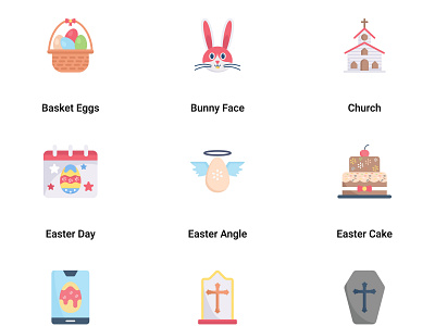 Happy Easter Day Flat and Colorful animal architecture avatar basket building bunny cell christian church easter egg eggs face gift hare landmark rabbit religion ribbon spring