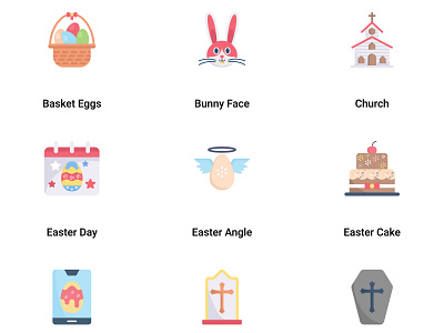 Happy Easter day flat and colorful animal architecture avatar basket building bunny cell christian church easter egg eggs face gift hare landmark rabbit religion ribbon spring