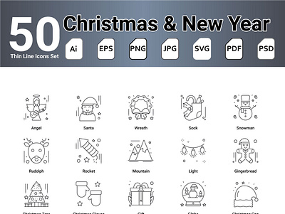 Christmas and New Year Line Icons snow