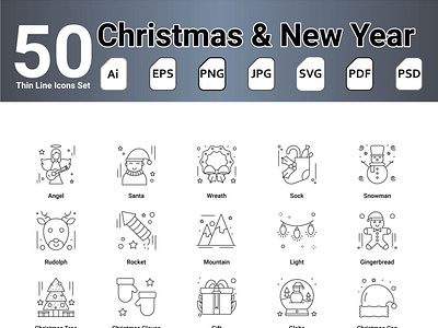 Christmas and New Year Line Icons