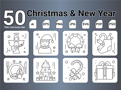 Christmas and New Year Line Icons snow