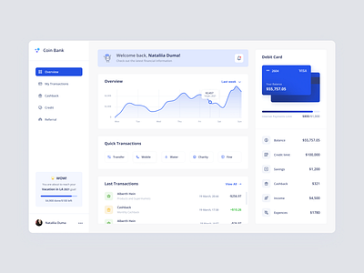 Banking Dashboard bank app banking branding card design cards chart dashboad debit card design interface light mode line chart logo overview product design transactions ui ux