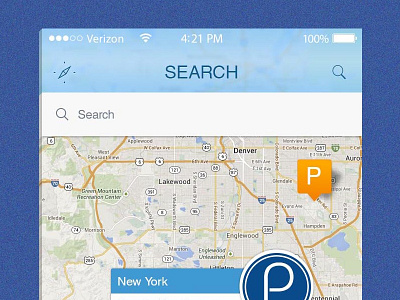Map search page blue clean ios7 locate map menu parking search top