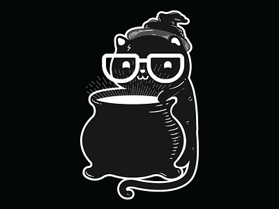 Geeky Potion's Logo cat cat drawing cat illustration cauldron logo animal potion