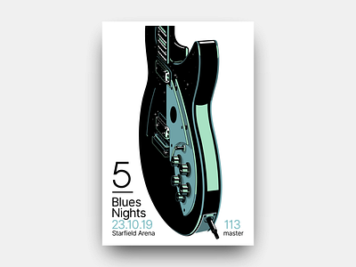 Blues Nights blues design electric guitar futurism gianmarco magnani guitar illustration minimalist music night poster record retro scifi sixty watts space stars