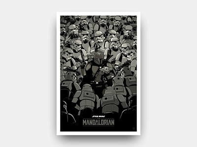 Lone Gunfighter design futurism gianmarco magnani grogu illustration mandalorian mando poster retro star wars stormtrooper yoda