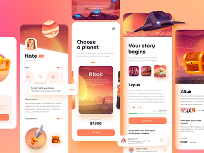 Mobile application for the game in another universe animation app clean ui design game interface minimal mobile mobile game orange ui user interaction ux web