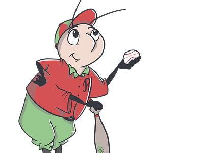 Baseball Bug baseball bat bug cap cartoon children cute green happy illustration reading red