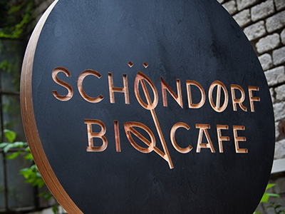 Schöndorf Bio Cafe bio bratislava cafe identity logo logotype mr. wood presburg schöndorf typography wood wooden letters