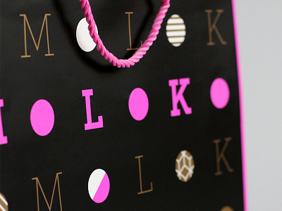 Moloko bags archer typeface bag black dot gold packaging patterns pink shopping bag