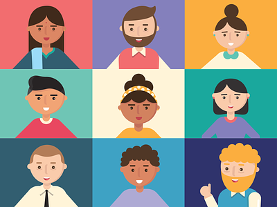 Foundation Course Characters Design character design characters colourful cute design ethnic grid illustration multicultural simple smiles vector