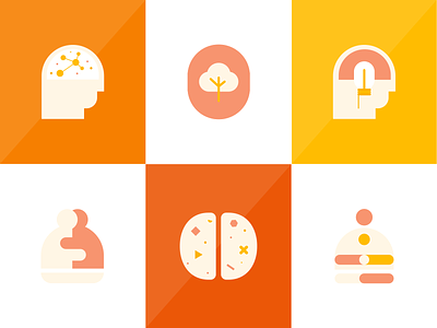 Icon illustrations for counselling theories behavioural body brain cognitive counselling hugs humanistic icon design icon set icons illustration meditation mind nature psychology salt and pepper simple soul theories yellow