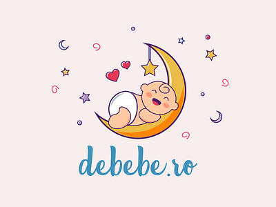 debebe.ro Logo baby brand branding face flat happy heart identity illustration logo moon stars vector