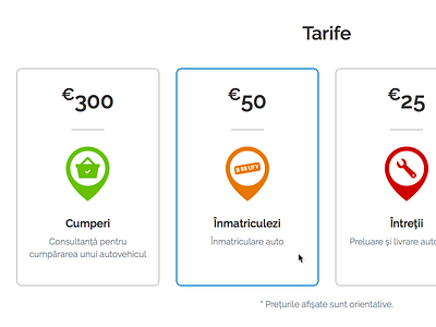 Pricing cards buy car concierge hover icons maintain pins pricing register sell services tags