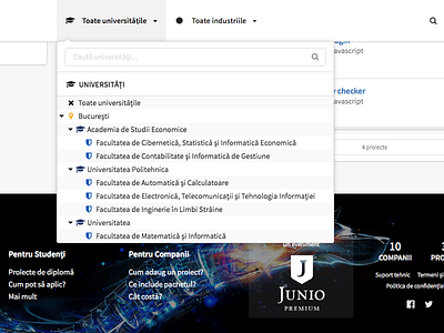 Diplodocus Web and UI diplodocus diploma filters footer list menu navbar projects search students tree universities