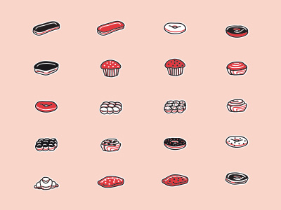Illustrative Pastry Icons donuts icon set icons limited color palette pastries