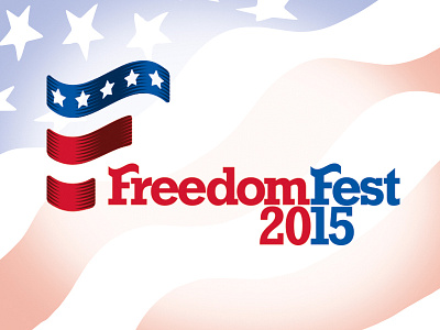 FreedomFest blue flag logo red typography white