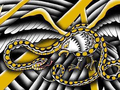 Eagle and Snake black color illustration lightning tattoo texture yellow