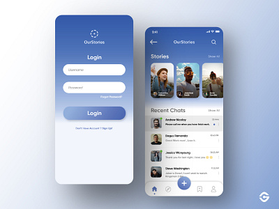 Social Media - OurStories App app blue blue gradient branding clean ui concepts dashboad dashboard gradient ios mobile mobile ui social media ui ui ux ui design ui kit user interface userinterface ux design