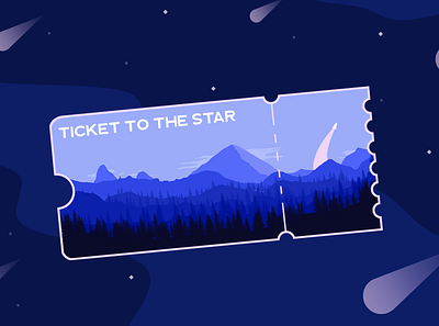 Ticket to the Star blue colorful design galaxe illustration mountains rocket sky space star ticket ui universe web web design