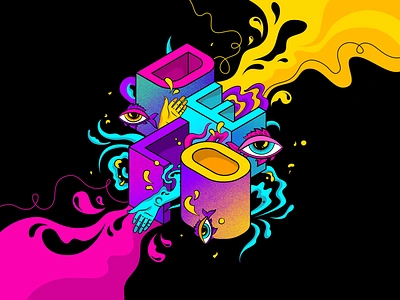 Psychedelic Logo Art drop eye fish hand illustration psychedelic vector vivid waves web