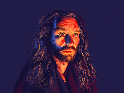 Portrait near the fire beard contrast fire hair hippie illustration lighting man mustaches portrait web