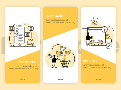 Delivery _ Walk Through Screen adobexd app colour cost delivery digital art illustration ios items low price pen tool photoshop purchase select ui vector