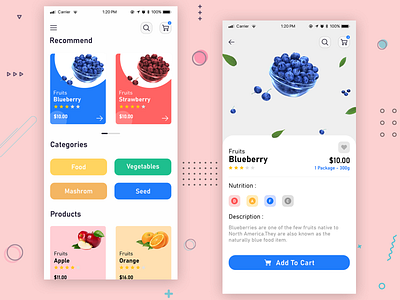 Food Online App _ iOS Customized adobexd app apple bevarage blackberry bluberry colour design digital art food fruits fruits and vegetables online illustration pen tool photoshop recommend ui vector