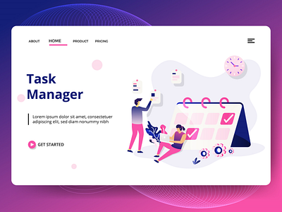 Task Management _ Illustration _ Landing Page _ Website adobexd app colour design digital art do on time illustration management managment pen tool photoshop task task management task manager time ui vector vectorart women