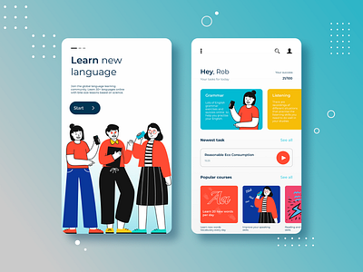 E-Learning Language App adobe adobexd app colour design easy learn elearning elearning courses home learning illustration ios new language online pen tool photoshop ui vector