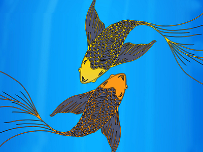 Twin Fish with different shade adobe adobexd blue colour digital art draw fish fish love illustration landscape photoshop sea twins ui water