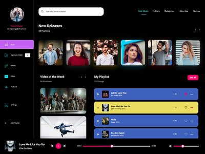 Music Dashboard _ Dark Mode🎧 adobexd artist bold colours darkmode dashboard desktop version music music app music player new concept ui ui dashboard video features