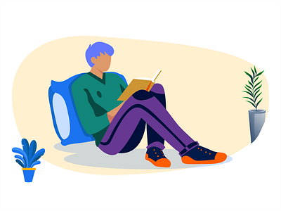 Reading _ Illustration adobe adobexd bore branding colour digital art illustration illustrator landing screen men pen tool photoshop pot reading sitting ui