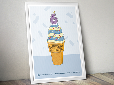 6th Anniversary Ice Cream Social anniversary candle celebration cone halftone ice cream ice cream cone poster sprinkles