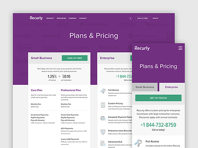 Recurly Plans & Pricing enterprise plans pricing pricing page sign up social proof web page
