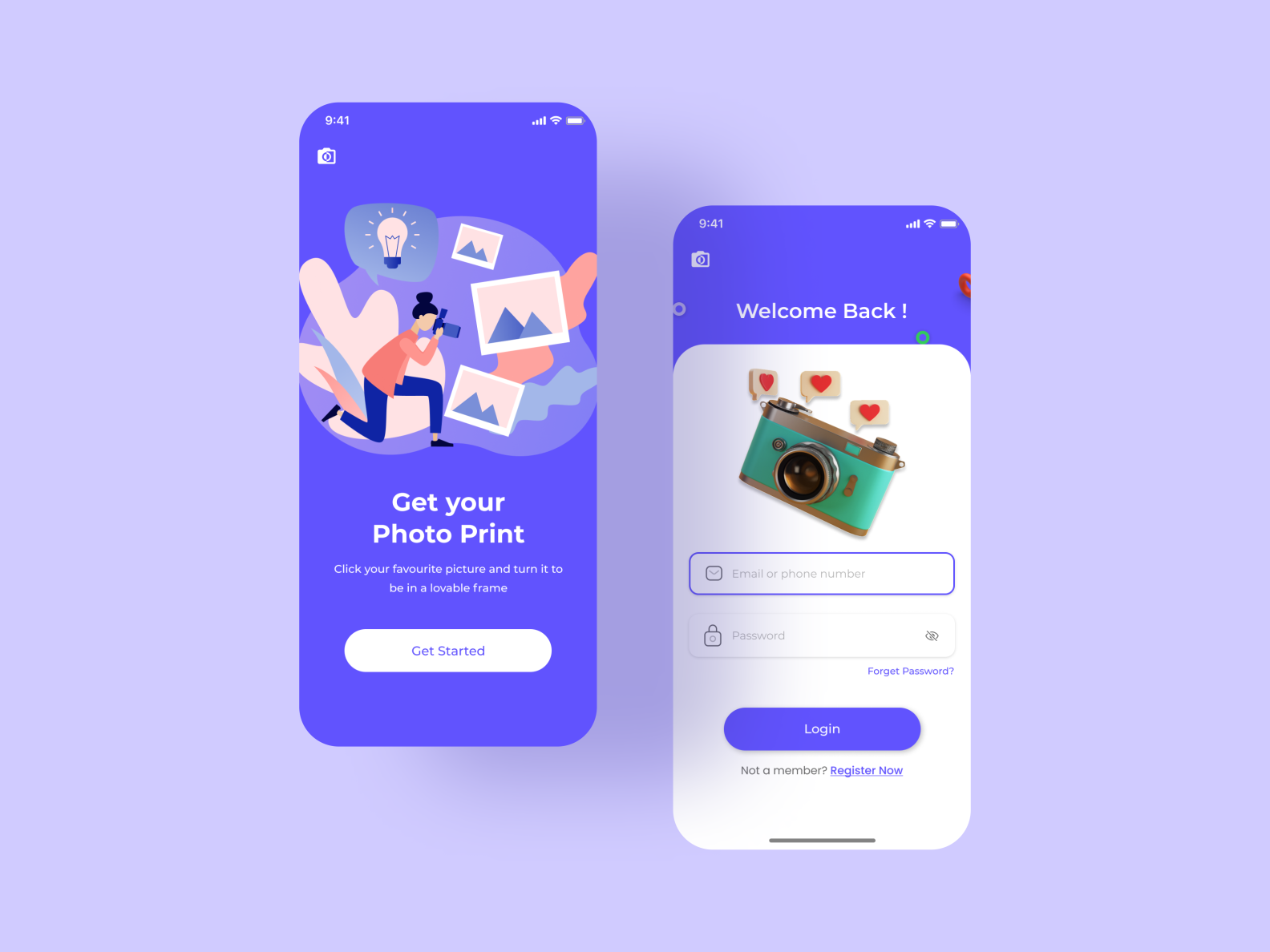 Photo Print App - Splash & Login Screen by Sivaraman M S on Dribbble