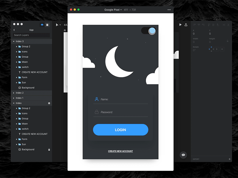 Dark Light Mode Login Concept invision login prototype studio