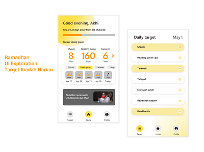 Ramadhan UI Exploration: Target Ibadah Harian design ui