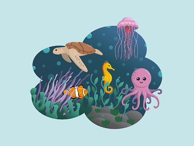 Sea life design fish flat graphic design illustration jellyfish octopus sea life sea turtle seahorse underwater vector