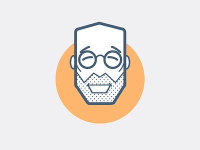 Happy psychologist badge clean design face flat glasses icon illustration ios old man simple smile