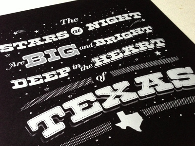 The Stars at Night black print screen screenprint stars texas typography usa white