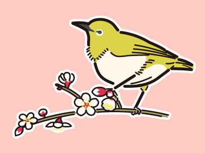 Plum blossom and white-eye (Illustration material) illustration