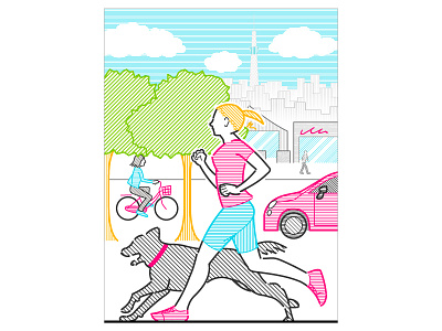 Jogging (View from the side / 4c) illustration lines vector