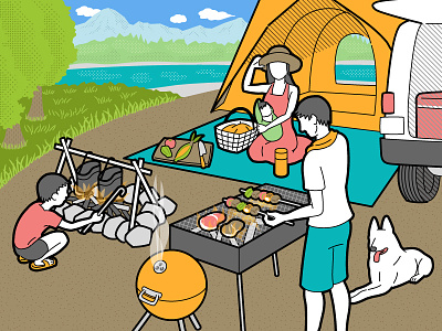 Camp family illustration vector